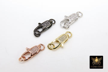 CZ Micro Pave Black Long Lobster Clasp, Small Double Sided #29, Micro Pave Cubic Zirconia Connector for Bracelets - A Girls Gems